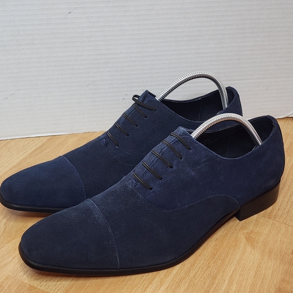 Carrucci Leather Suede Navy Blue Cap Toe Oxford Dress Shoes Men's Size 12 New - Picture 1 of 14